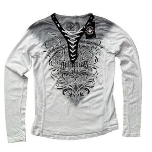 NWT Affliction Annabeth Lace Up Long Sleeve Shirt Womens Small Goth Y2K Grunge